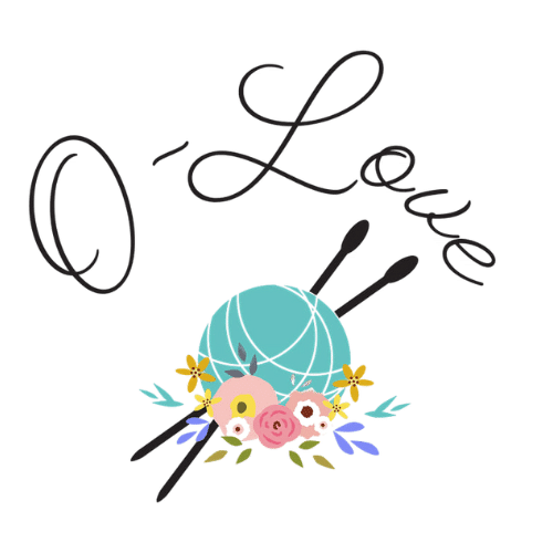 Ball of yarn with knitting needles and floral accents, "Love" written above.